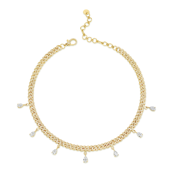 7 PEAR DROP MINI PAVE LINK NECKLACE