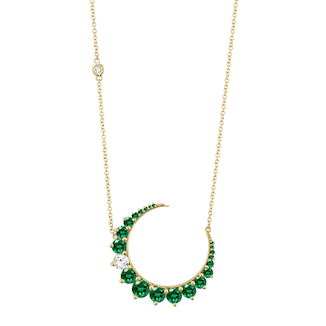 DASHING DIAMOND & GEMSTONE CRESCENT MOON NECKLACE