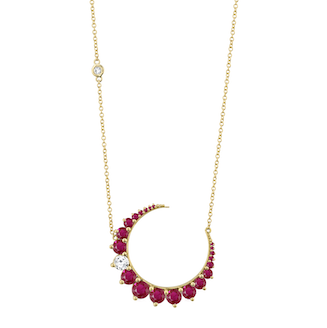 DASHING DIAMOND & GEMSTONE CRESCENT MOON NECKLACE